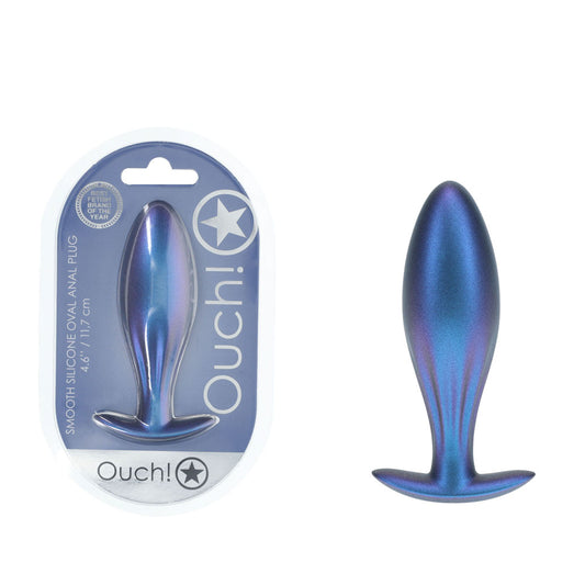 OUCH! Oval Anal Plug - Metallic Blue 11.7 cm Butt Plug