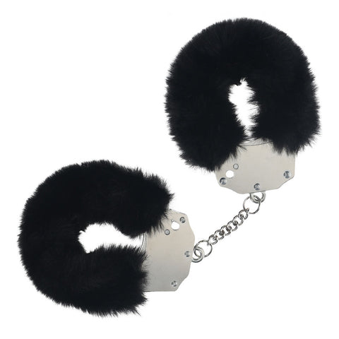 OUCH! Heavy-Duty Fluffy Cuffs - Black - Black Fluffy Restraints - Image 1