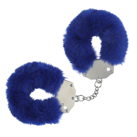 OUCH! Heavy-Duty Fluffy Cuffs - Navy - Navy Fluffy Restraints - Image 1