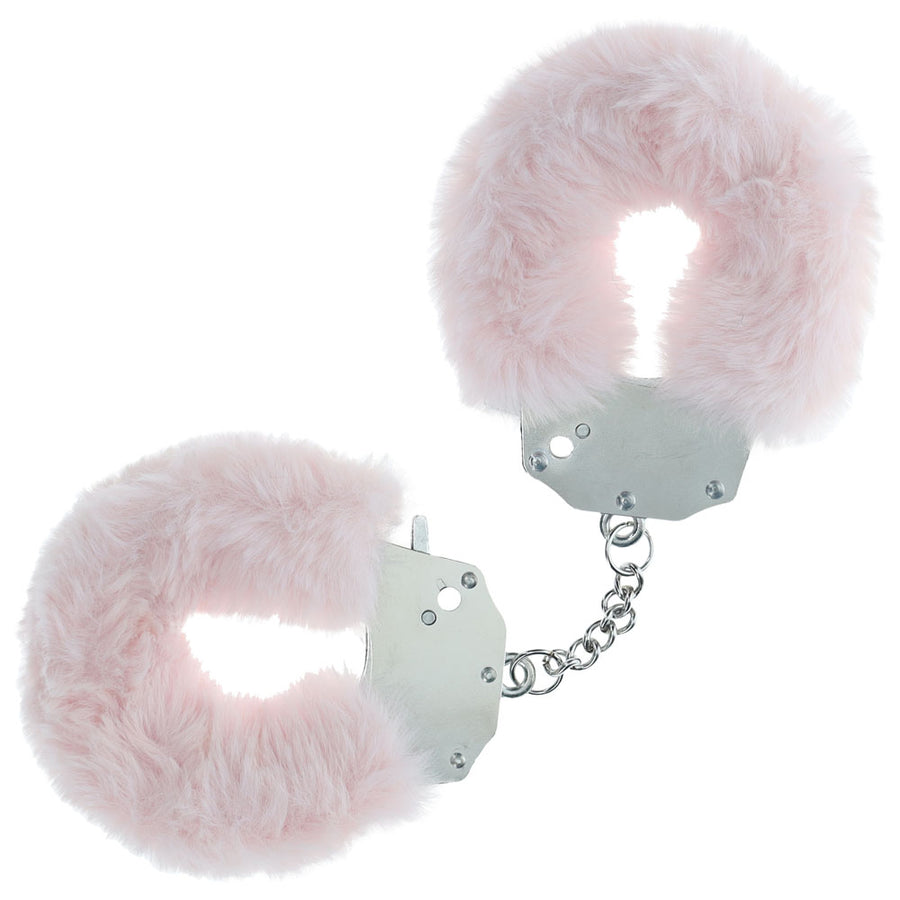 OUCH! Heavy-Duty Fluffy Cuffs - Powder Pink - Powder Pink Fluffy Restraints