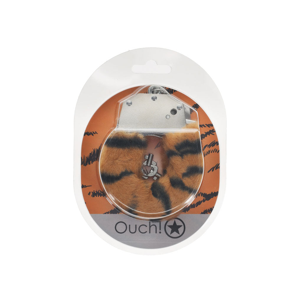 OUCH! Heavy-Duty Fluffy Cuffs - Tiger Fluffy Restraints