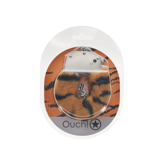 OUCH! Heavy-Duty Fluffy Cuffs - Tiger Fluffy Restraints