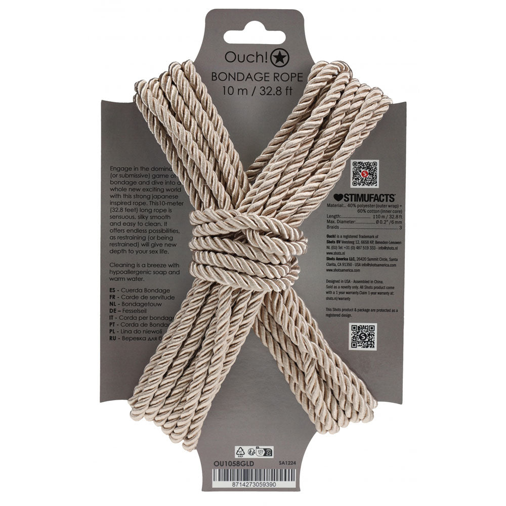 OUCH! Bondage Rope - 10 M - Gold Nylon Bondage Rope - 10 metre Length