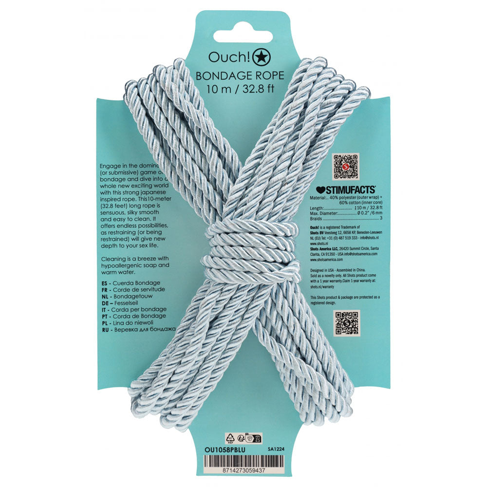 OUCH! Bondage Rope - 10 M - Powder Blue Nylon Bondage Rope - 10 metre