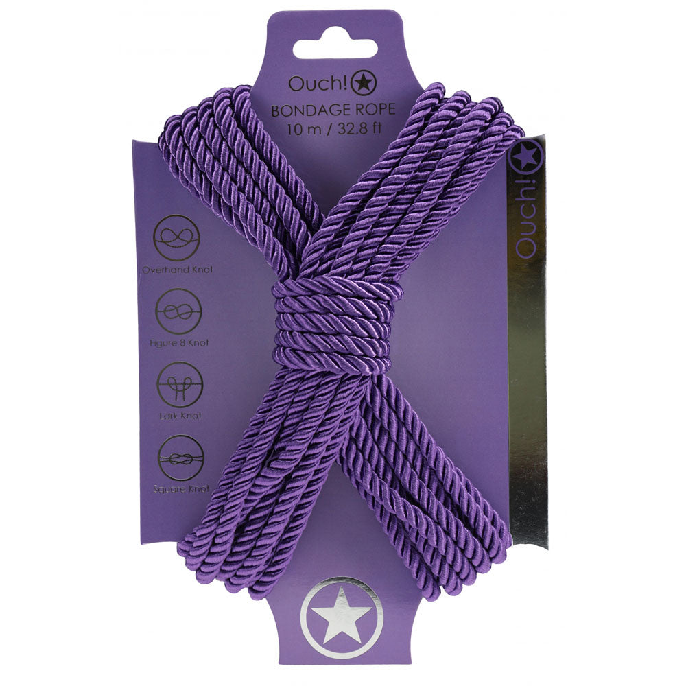 OUCH! Bondage Rope - 10 M Nylon Bondage Rope - 10 metre Length - Purple
