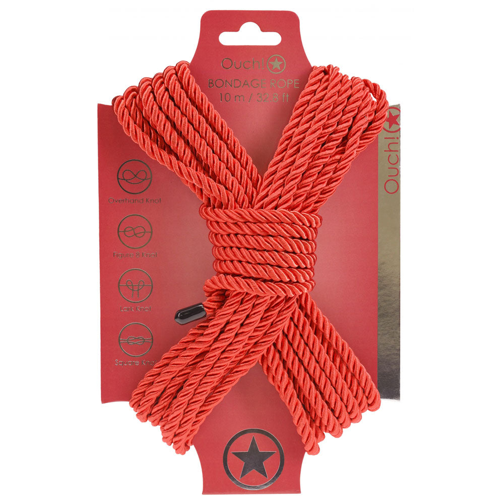 OUCH! Bondage Rope - 10 M Nylon Bondage Rope - 10 metre Length - Red