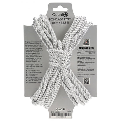OUCH! Bondage Rope - 10 M - Silver Nylon Bondage Rope - 10 metre Length