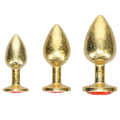OUCH! Milan Collection - Metal Anal Plug Set - Gold Butt Plugs with Gem Bases - Set of 3 Sizes