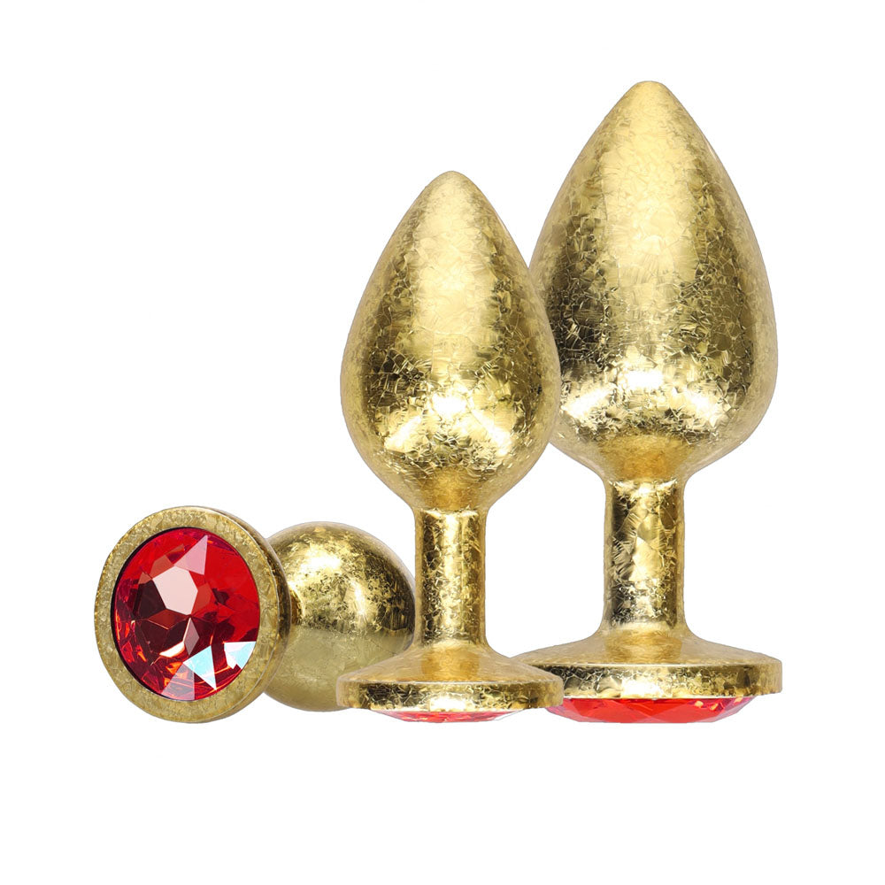 OUCH! Milan Collection - Metal Anal Plug Set - Gold Butt Plugs with Gem Bases - Set of 3 Sizes