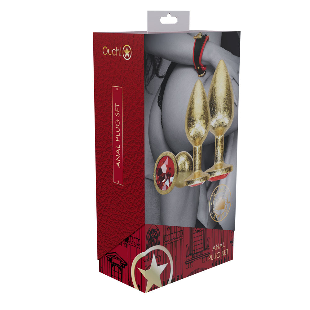 OUCH! Milan Collection - Metal Anal Plug Set - Gold Butt Plugs with Gem Bases - Set of 3 Sizes