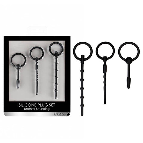 OUCH! Urethral Sounding Plug Set - Black - Set of 3 Sizes - Image 1