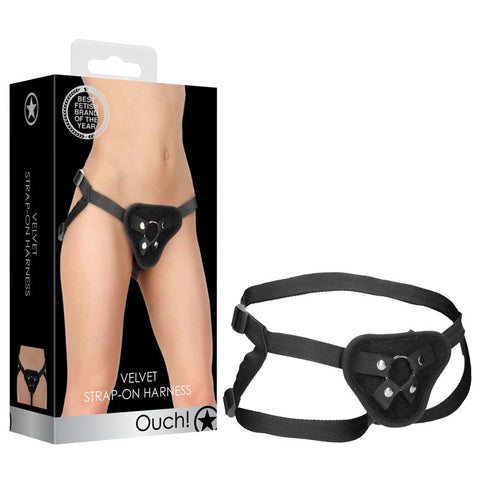 OUCH! Velvet & Velcro Adjustable Harness with O-Ring - Black Strap-On Harness (No Probe Included) - Image 1