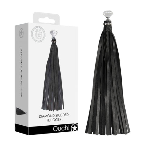 OUCH! Diamond Studded Whip - Black Whip - Image 1