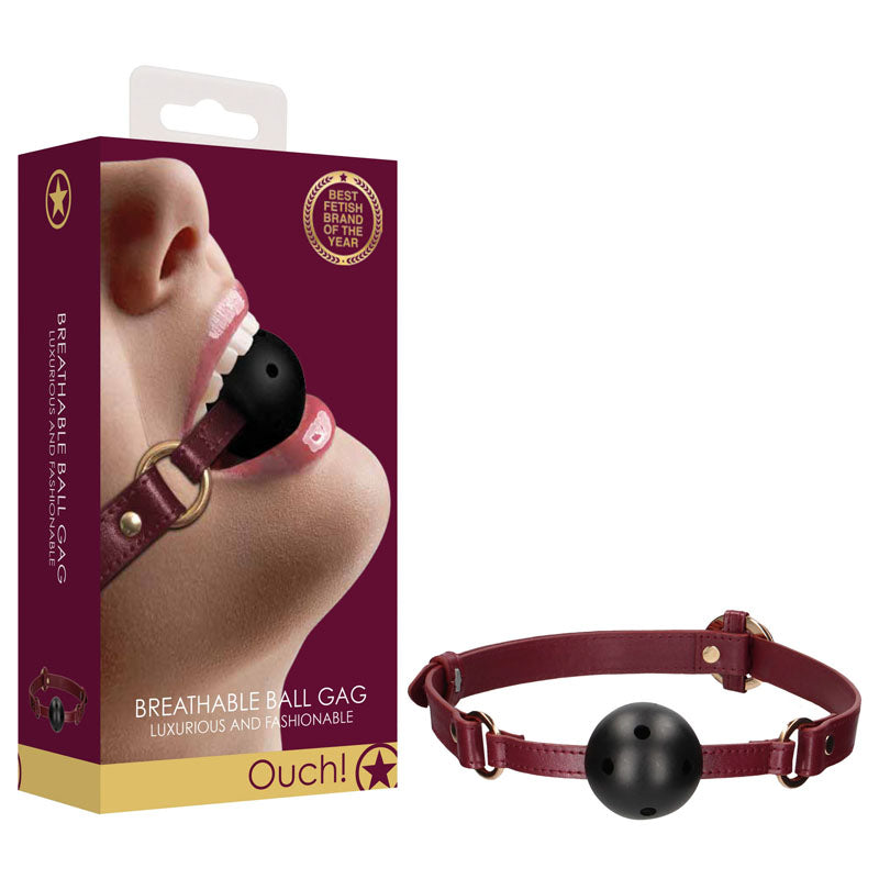 OUCH! Halo - Breathable Ball Gag Mouth Restraint - Burgundy