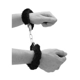 OUCH! Black & White Beginner's Furry Hand Cuffs - Black Restraints - Image 2