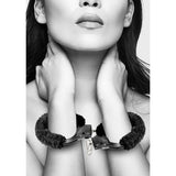 OUCH! Black & White Beginner's Furry Hand Cuffs - Black Restraints - Image 4