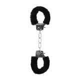 OUCH! Black & White Beginner's Furry Hand Cuffs - Black Restraints - Image 5
