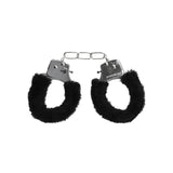 OUCH! Black & White Beginner's Furry Hand Cuffs - Black Restraints - Image 6