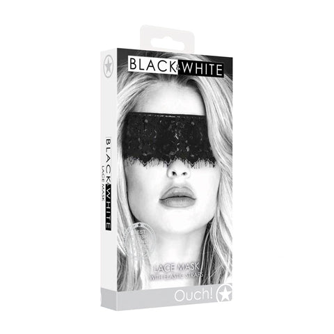 OUCH! Black & White Lace Mask With Elastic Straps - Black Eye Restraint - Image 1
