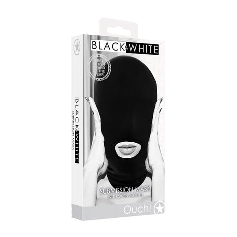 OUCH! Black & White Submission Mask - Black Hood Mask - Image 1