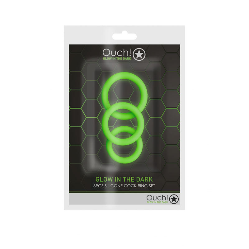 OUCH! Glow In The Dark Cock Ring Set - Glow in Dark Cock Rings