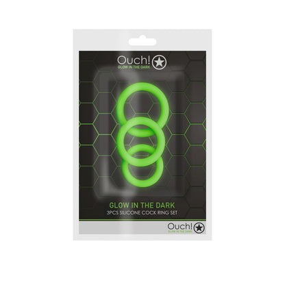 OUCH! Glow In The Dark Cock Ring Set - Glow in Dark Cock Rings