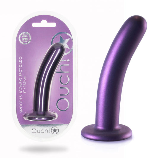 OUCH! Smooth Silicone G-Spot Dildo - 6'' / - Metallic Purple Dildo