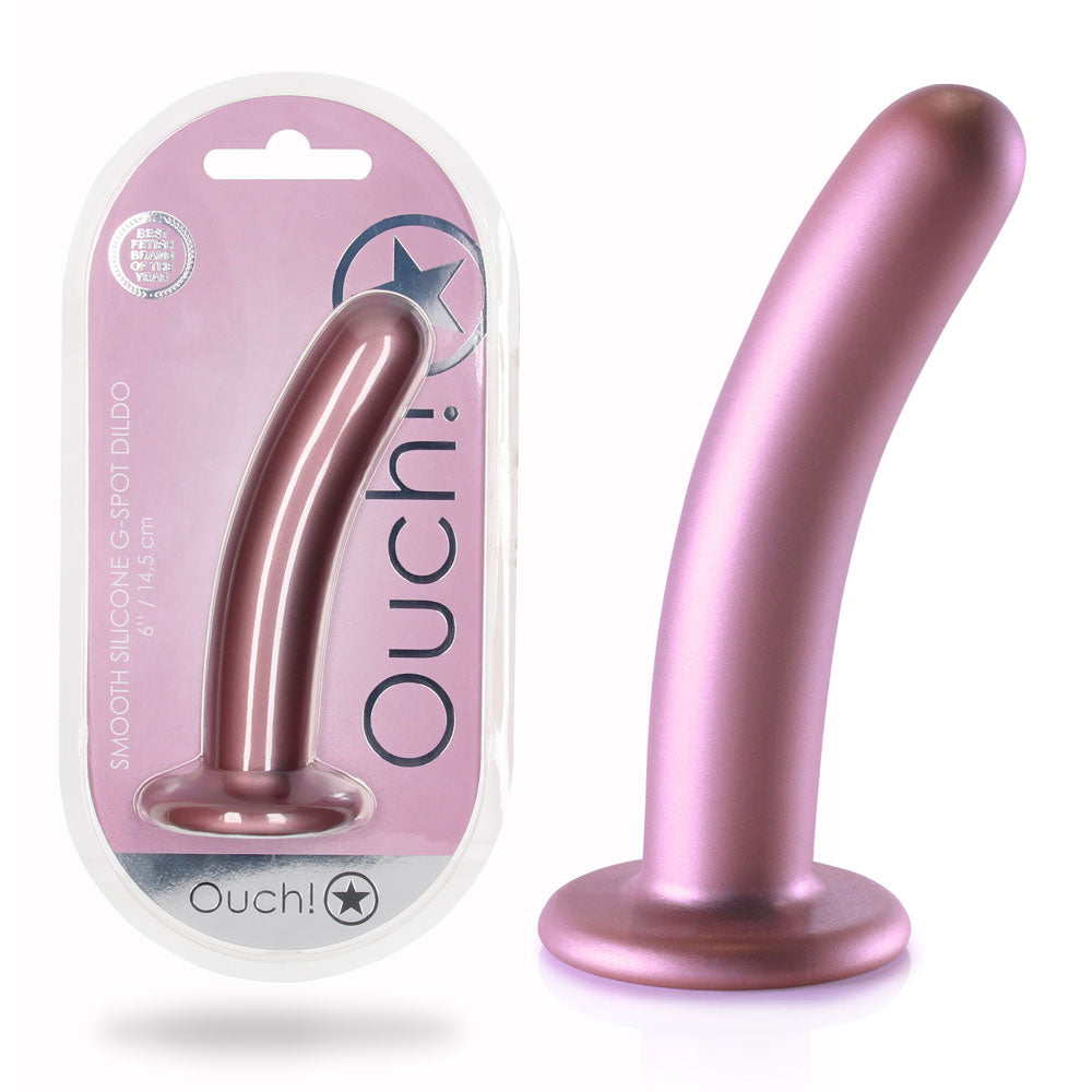 OUCH! Smooth Silicone G-Spot Dildo - 6'' / - Rose Gold Dildo