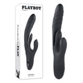 Black rabbit-shaped toy with 'Playboy' branding on a white background