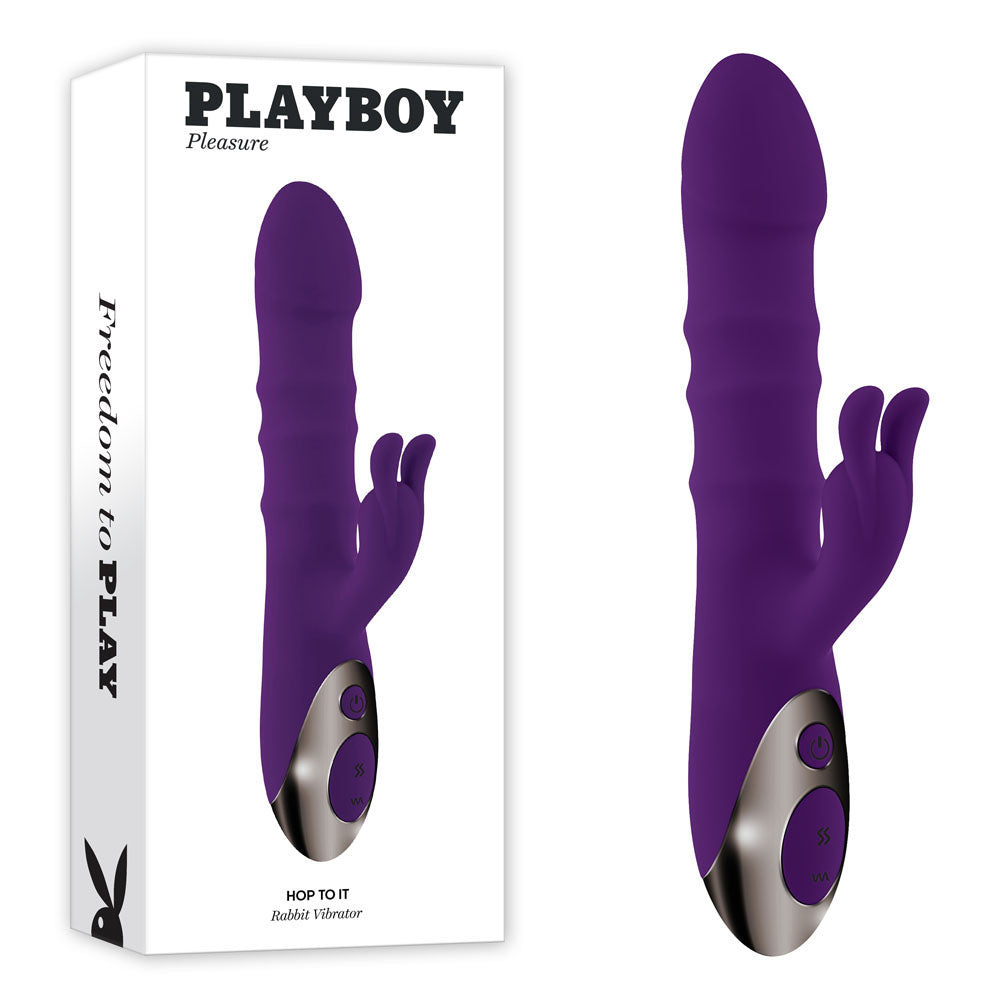 Purple vibrator with 'Playboy' branding on a white background