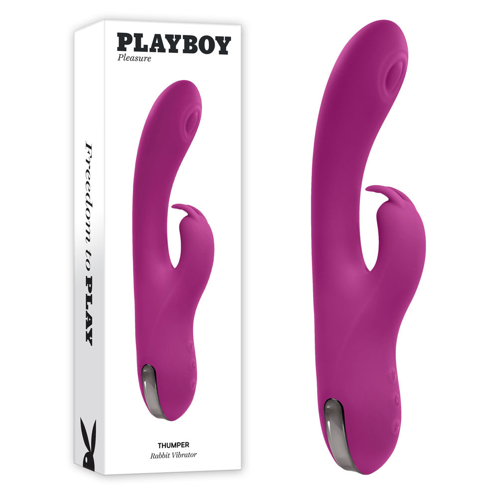 Purple vibrator with packaging labeled 'Playboy' on a white background