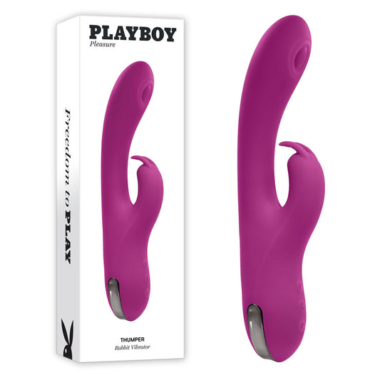Purple vibrator with packaging labeled 'Playboy' on a white background