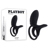 Playboy Pleasure JUST RIGHT - Black USB Rechargeable Vibrating Cock & Balls Rings - Image 1