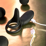 Playboy Pleasure JUST RIGHT - Black USB Rechargeable Vibrating Cock & Balls Rings - Image 9