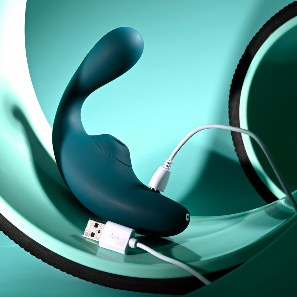 Playboy Pleasure CHARMER - Blue Vibrator with Clitoral Suction