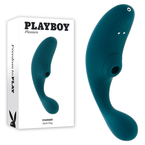 Playboy Pleasure CHARMER - Blue USB Rechargeable Vibrator with Clitoral Suction - Image 1