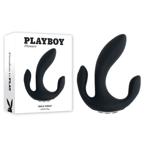 Playboy Pleasure TRIPLE THREAT - Black USB Rechargeable Triple Probe Vibrator - Image 1