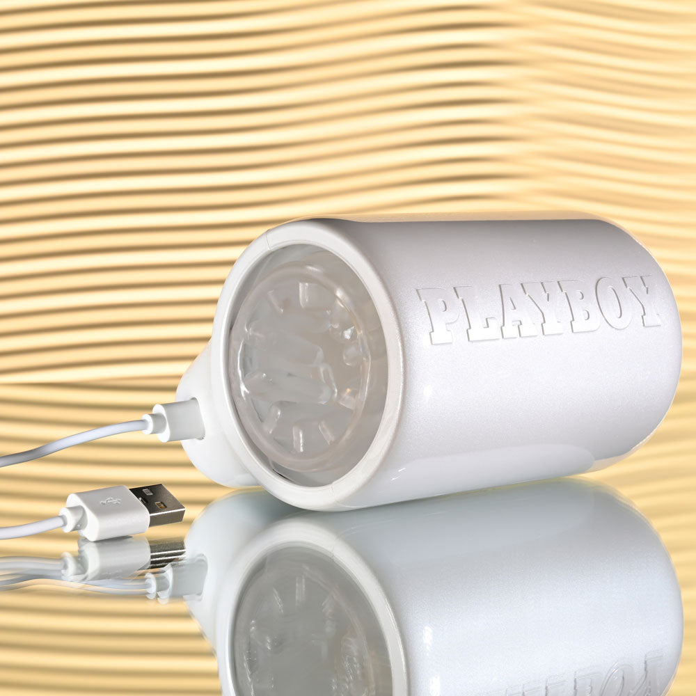 Playboy Pleasure SPIN DOCTOR - White Vibrating & Spinning Stroker