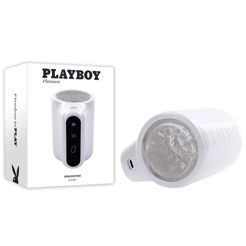 Playboy Pleasure SPIN DOCTOR - White Vibrating & Spinning Stroker