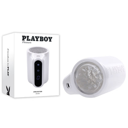 Playboy Pleasure SPIN DOCTOR - White Vibrating & Spinning Stroker