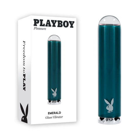 Playboy Pleasure EMERALD - Blue 9.1 cm USB Rechargeable Glass Tipped Bullet - Image 1