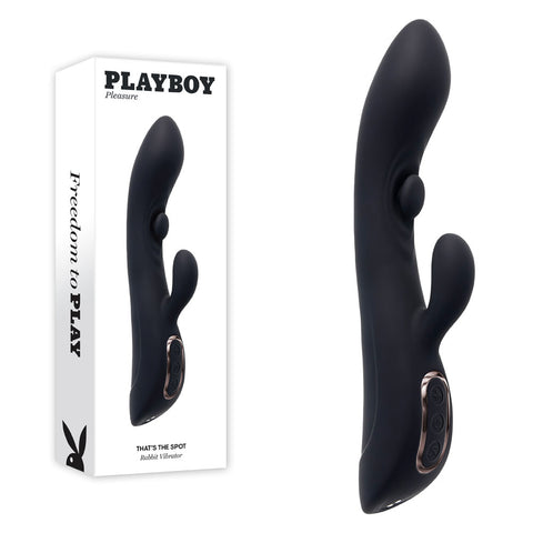 Playboy Pleasure THATS THE SPOT - Black 23.3 cm USB Rechargeable Rabbit Vibrator with G-Spot Tapper - Image 1