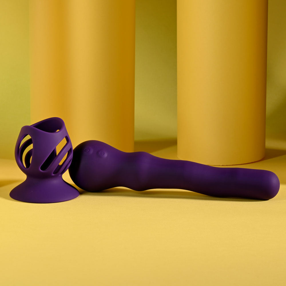 Purple silicone product on a yellow background