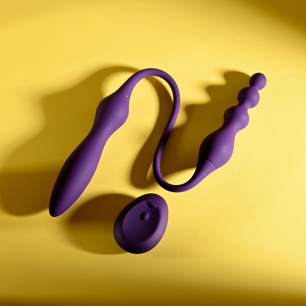 Purple silicone product on a yellow background