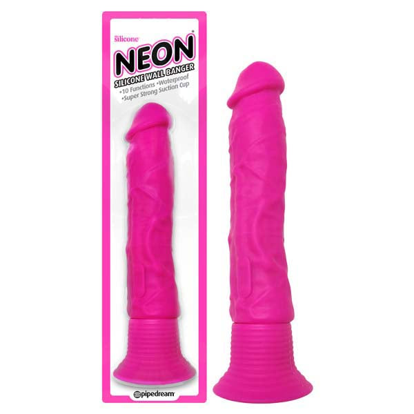 Neon Silicone Wall Banger - Pink 15.2 cm (6'') Vibrating Dong with Suction Cup Base - Image 1