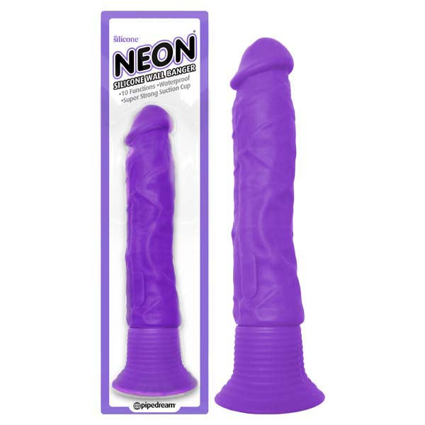 Neon Silicone Wall Banger - Purple 15.2 cm (6'') Vibrating Dong with Suction Cup Base - Image 1