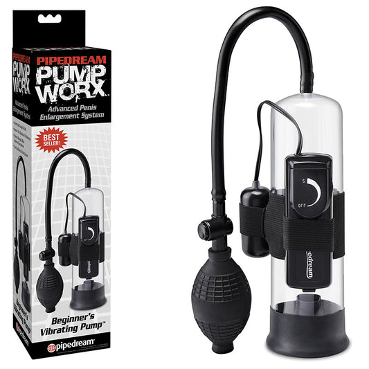Pump Worx Beginner's Vibrating Pump. The black product shown with its retail packaging on white.