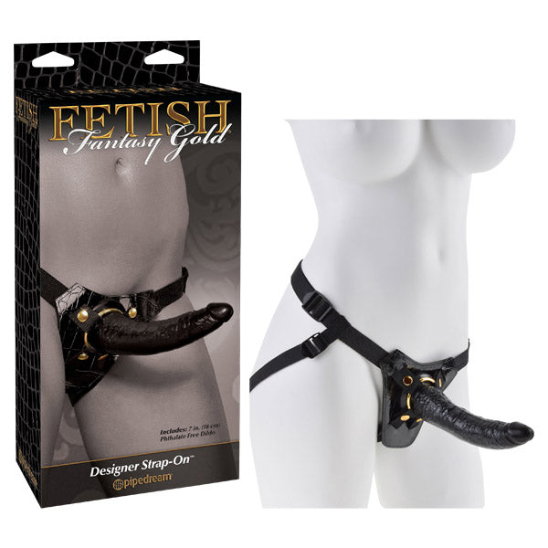 Fetish Fantasy Gold Designer Strap-On - Black/Gold 18 cm (7'') Strap-On - Image 1