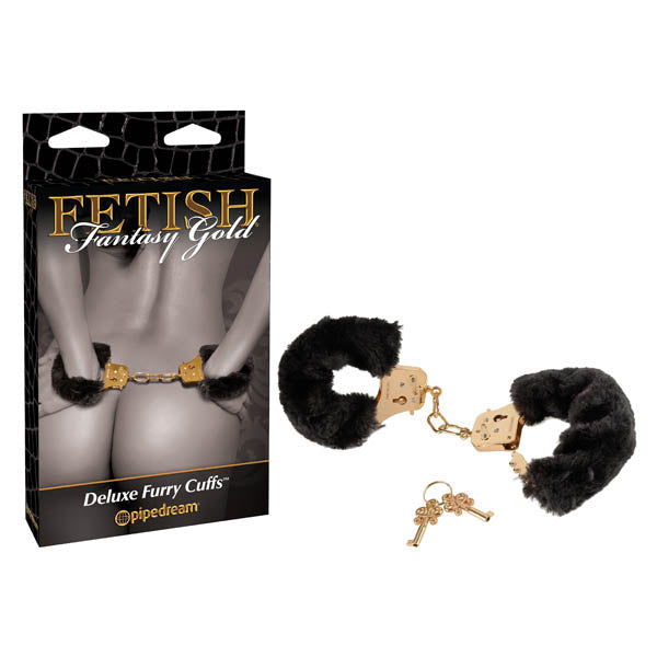 Fetish Fantasy Gold Deluxe Furry Cuffs - Black/Gold Furry Restraints - Image 1