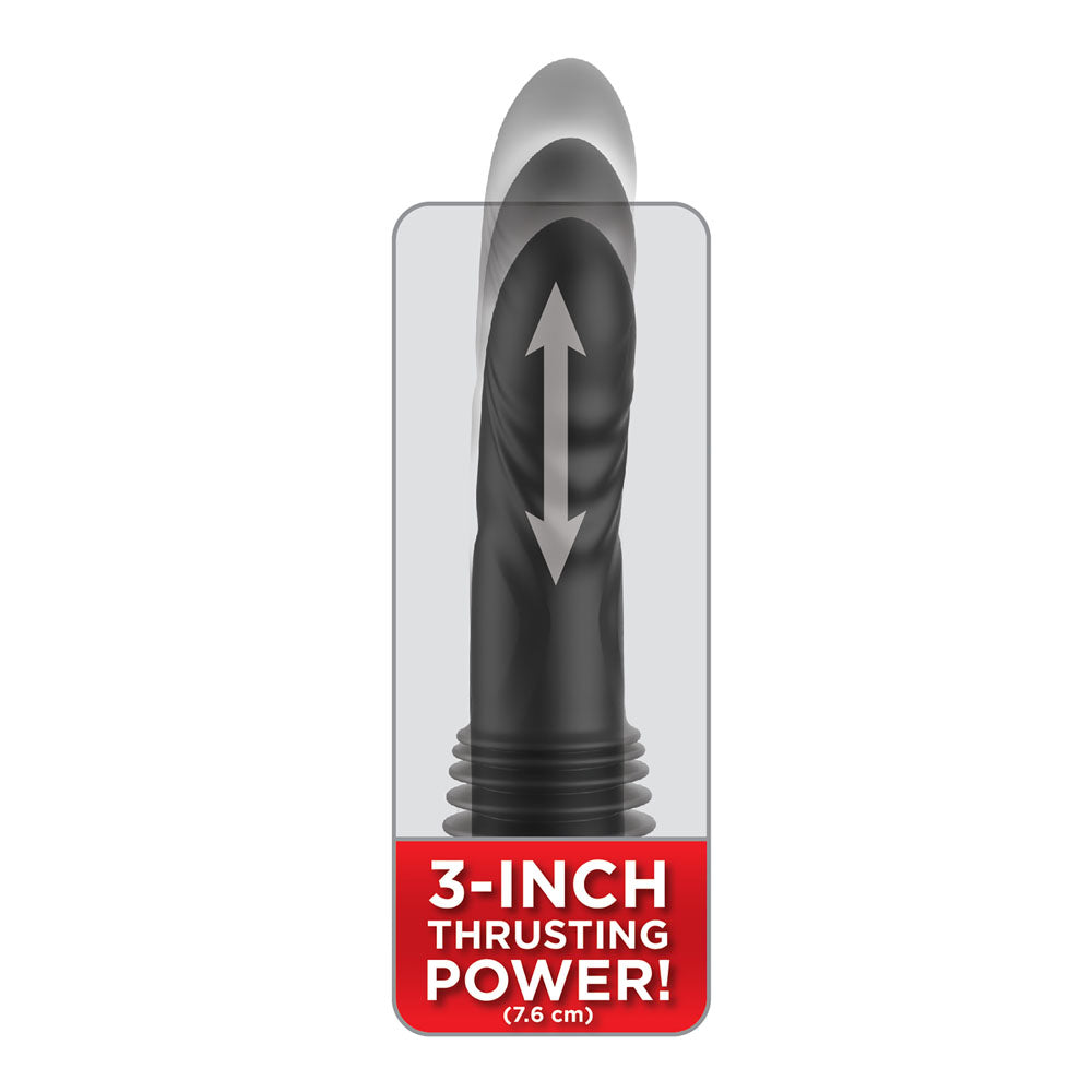 Black cylindrical object with packaging indicating '3-Inch Thrusting Power' on a white background